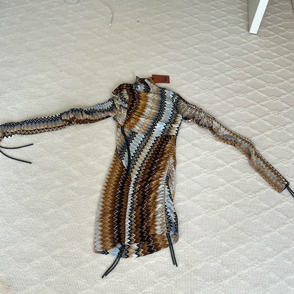 MISSONI Ruched Mini Dress in Multi Brown Shades - Picture 3 of 15